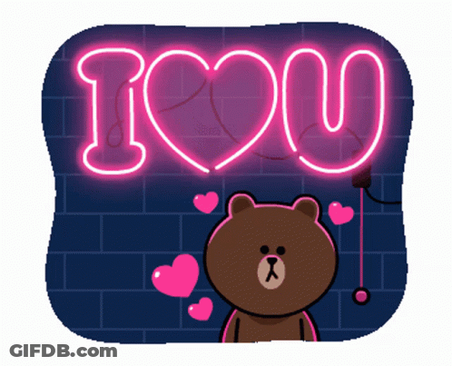 A Neon Sign That Says I Love You With A Brown Bear GIF