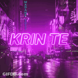 A Neon Sign That Says " Krin Te " Is Lit Up In Purple GIF