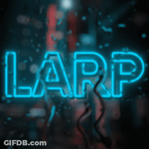A Neon Sign That Says Larp In Blue Letters GIF