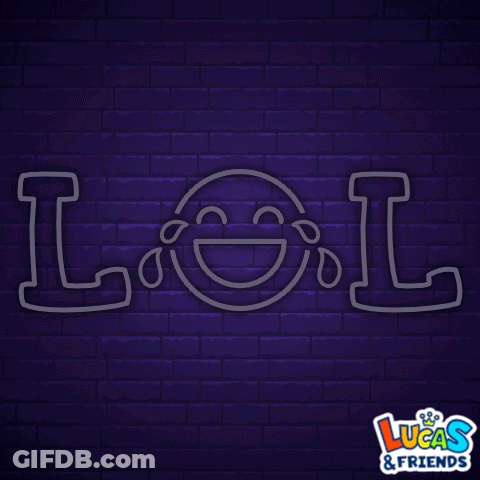A Neon Sign That Says Lol With A Smiling Face GIF
