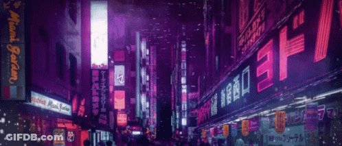 A Neon Sign That Says Mini Garden Is Lit Up At Night GIF