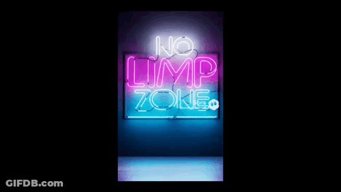 A Neon Sign That Says " No Limp Zone " On It GIF