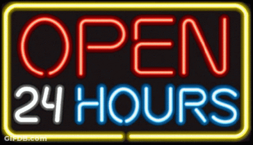 Neon Sign Saying Open 24 Hours GIF