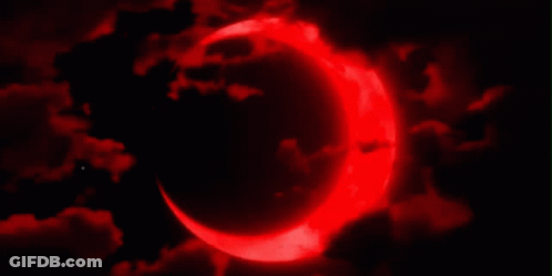 A Neon Sign That Says Rules In Front Of A Red Eclipse GIF
