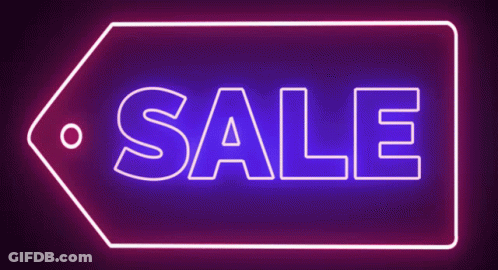 A Neon Sign That Says Sale On A Blue Background GIF