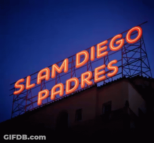 A Neon Sign That Says Slam Diego Padres GIF