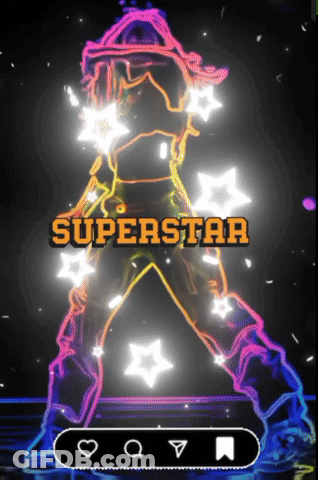 A Neon Sign That Says Superstar With A Person In The Background GIF