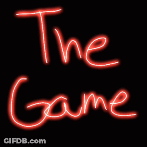 A Neon Sign That Says The Game In Red GIF