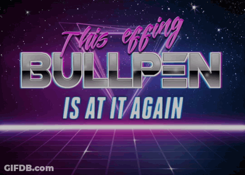 A Neon Sign That Says This Effing Bullpen Is At It Again GIF
