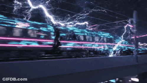 A Neon Sign That Says Tokyo Night Is Behind A Train GIF