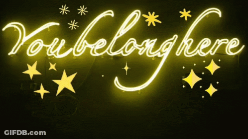 A Neon Sign That Says You Belong Here With Stars GIF