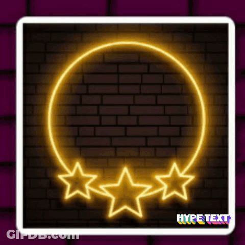 A Neon Sign With Three Stars And The Word Hype Text On The Bottom GIF