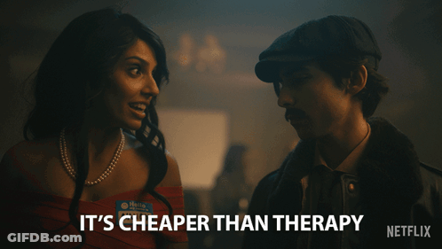 A Netflix Ad Shows A Man And A Woman Talking To Each Other GIF