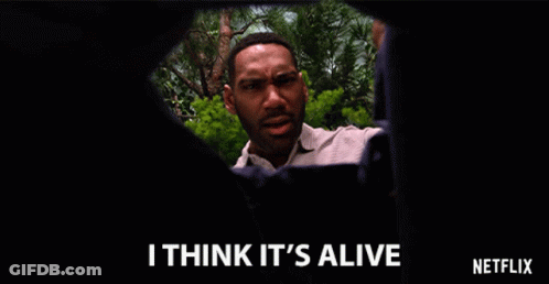 A Netflix Ad Shows A Man Looking Through A Hole In A Wall And Says I Think It 'S Alive GIF