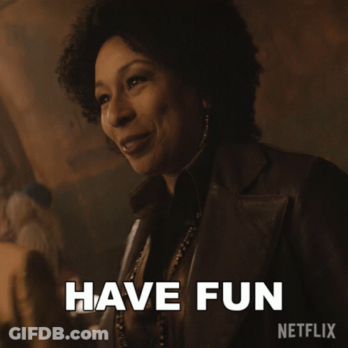 A Netflix Ad Shows A Woman Smiling And The Words Have Fun GIF