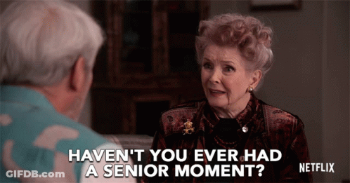A Netflix Ad Shows A Woman Talking To An Older Man And Says Haven 'T You Ever Had A Senior Moment GIF