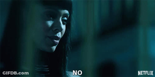 A Netflix Ad With A Woman And The Word No GIF