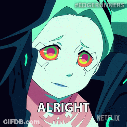 A Netflix Advertisement For Edgerunners Shows A Girl With Colorful Eyes GIF