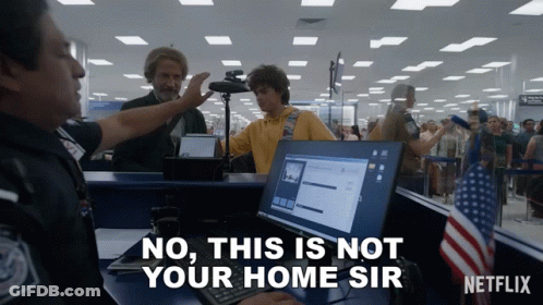 A Netflix Advertisement Shows A Man Being Checked At An Airport GIF