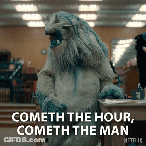 A Netflix Advertisement Shows A Monster With Horns And The Words Cometh The Hour Cometh The Man On The Bottom GIF