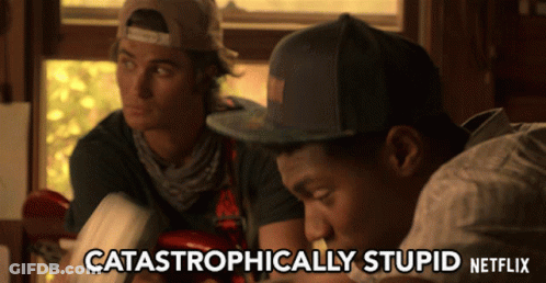 A Netflix Advertisement Shows Two Men And The Words Catastrophically Stupid GIF
