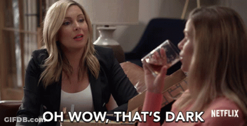 A Netflix Advertisement Shows Two Women Talking And One Drinking From A Glass GIF
