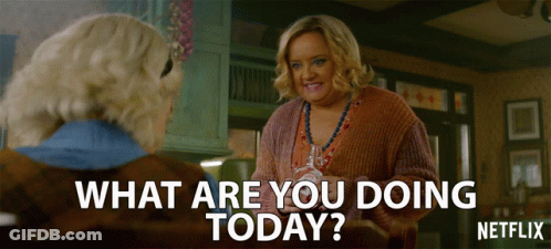 A Netflix Advertisement Shows Two Women Talking And Says What Are You Doing Today GIF