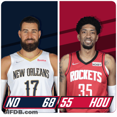A New Orleans Basketball Player And A Rockets Player GIF