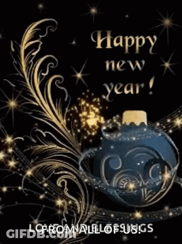 New Year Greeting Card With Blue Ornament GIF