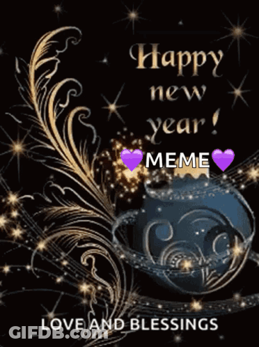 A New Year Greeting Card With A Feather And Fireworks GIF