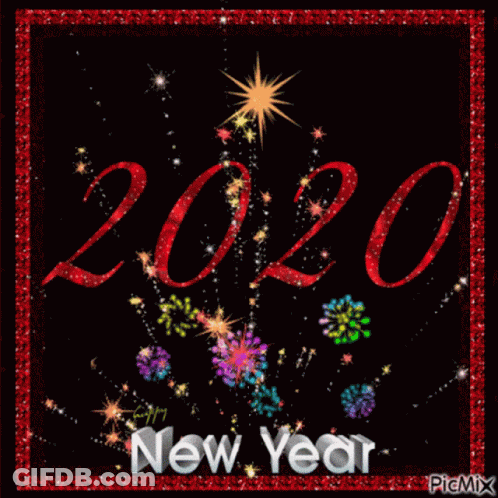 A New Year Greeting Card With Fireworks And Snowflakes GIF