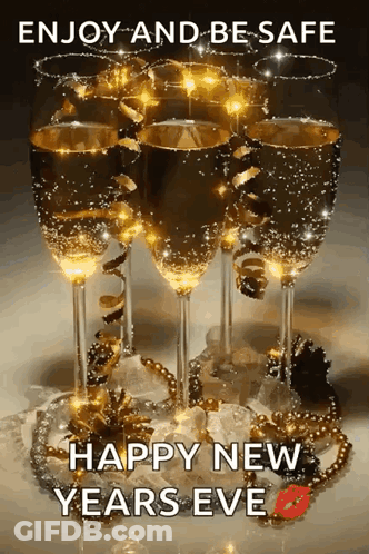 A New Year 'S Eve Greeting Card With Champagne Glasses GIF