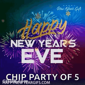 A New Year 'S Eve Greeting Card With Fireworks And The Words Happy New Year 'S Eve Chip Party Of 5 GIF