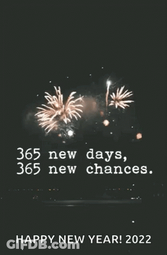 A New Year 'S Greeting Card With Fireworks And The Words `` 365 New Days , 365 New Chances . `` GIF
