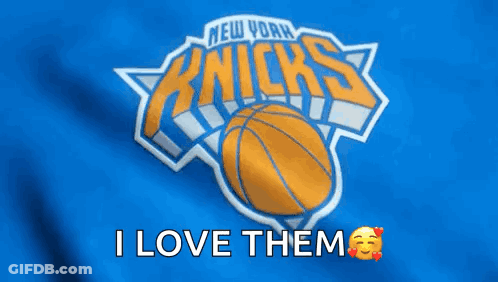 A New York Knicks Logo Is On A Blue Shirt GIF