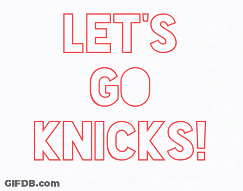 A New York Knicks Logo With A Basketball On A Blue Background GIF