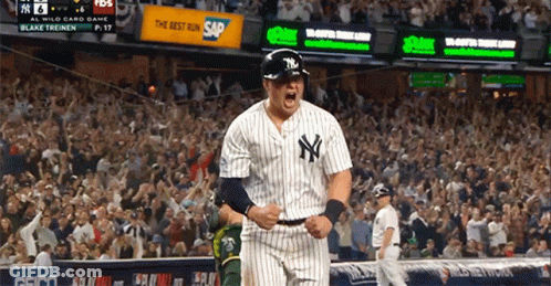 A New York Yankees Baseball Player Celebrates His Home Run GIF