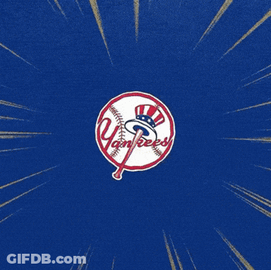 A New York Yankees Baseball Player Is Running In Front Of A Sign That Says " See Ya " GIF