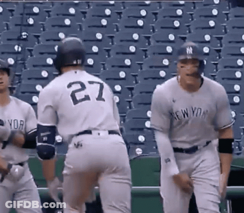 A New York Yankees Baseball Player Wearing Number 27 GIF
