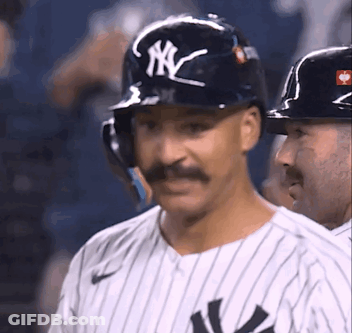 A New York Yankees Player With A Mustache Wears A Helmet GIF