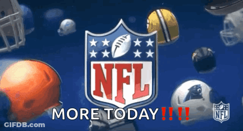 A NFL Logo Is Surrounded By Helmets And A Football GIF