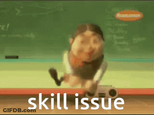 A Nickelodeon Advertisement With A Cartoon Character And The Words Skill Issue GIF