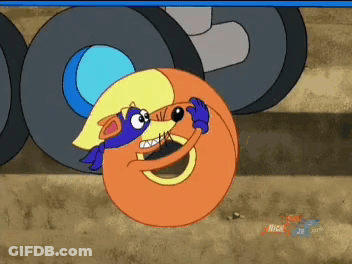 A Nickelodeon Cartoon Of A Raccoon With A Yellow Hat And A Yellow Ring Around His Mouth GIF