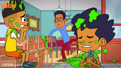 A Nickelodeon Cartoon Shows Two Boys With Green Slime On Them GIF