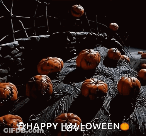 A Nightmare Before Christmas Scene With Pumpkins And Ghosts GIF