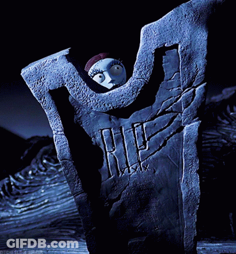 A Nightmare Before Christmas Scene With Sally On A Tombstone GIF