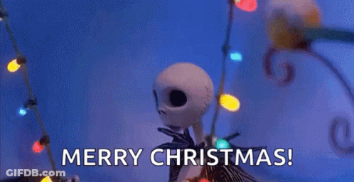 A Nightmare Before Christmas Skeleton Is Holding A String Of Christmas Lights . GIF