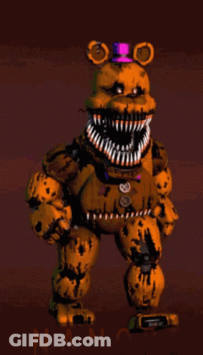 A Nightmare Freddy From Five Nights At Freddy 'S With A Purple Top Hat GIF