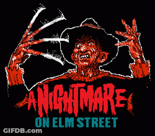A Nightmare On Elm Street Logo With A Freddy Krueger On It GIF