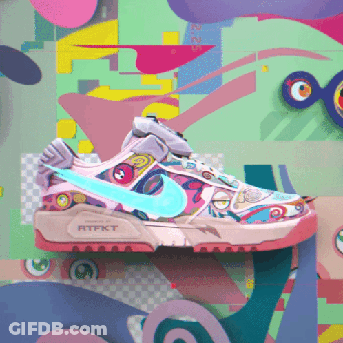 A Nike Shoe With A Blue Swoosh On It GIF